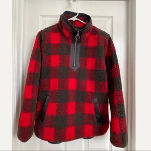 ABERCROMBIE | buffalo check plaid sherpa half zip